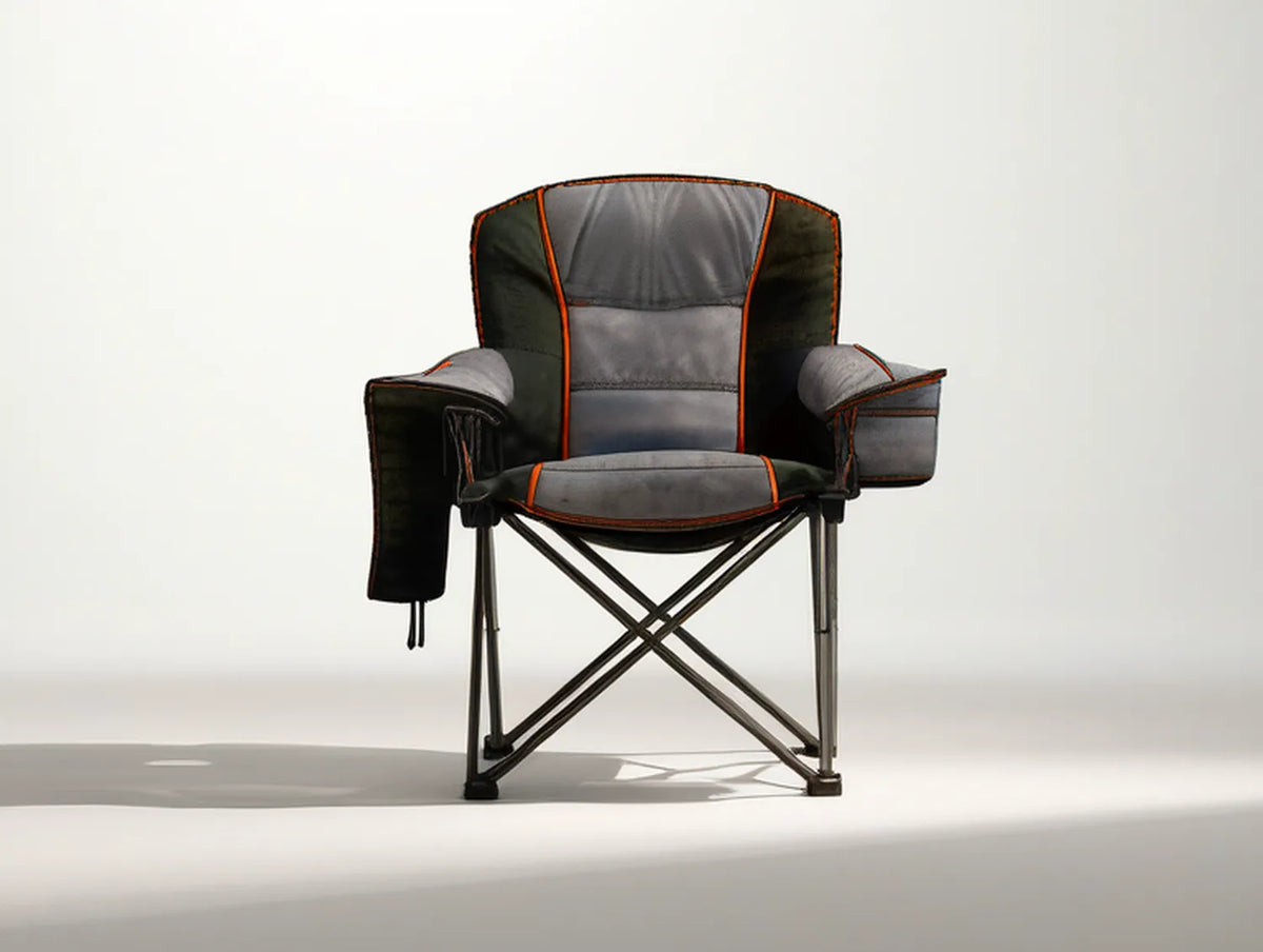 Black/Gray/Orange Folding Camping Chair with Padded Armrests, 36 x 24 x 40 in