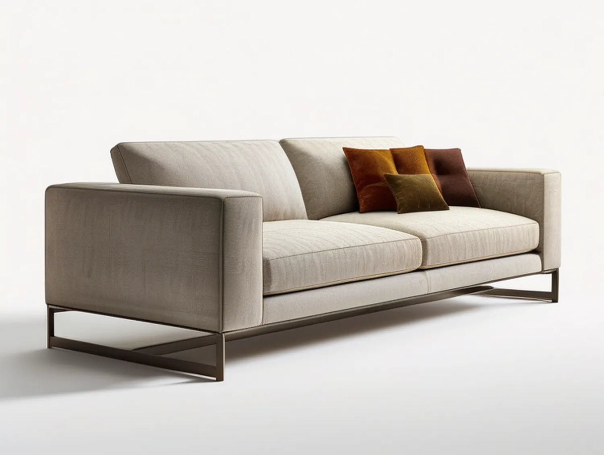 Modern 2-Seat Beige Polyester Sofa with Dark Brown Steel Base, 78 x 35 x 33 in