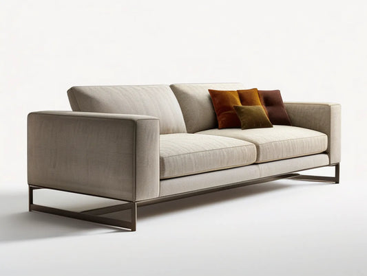Modern 2-Seat Beige Polyester Sofa with Dark Brown Steel Base, 78 x 35 x 33 in