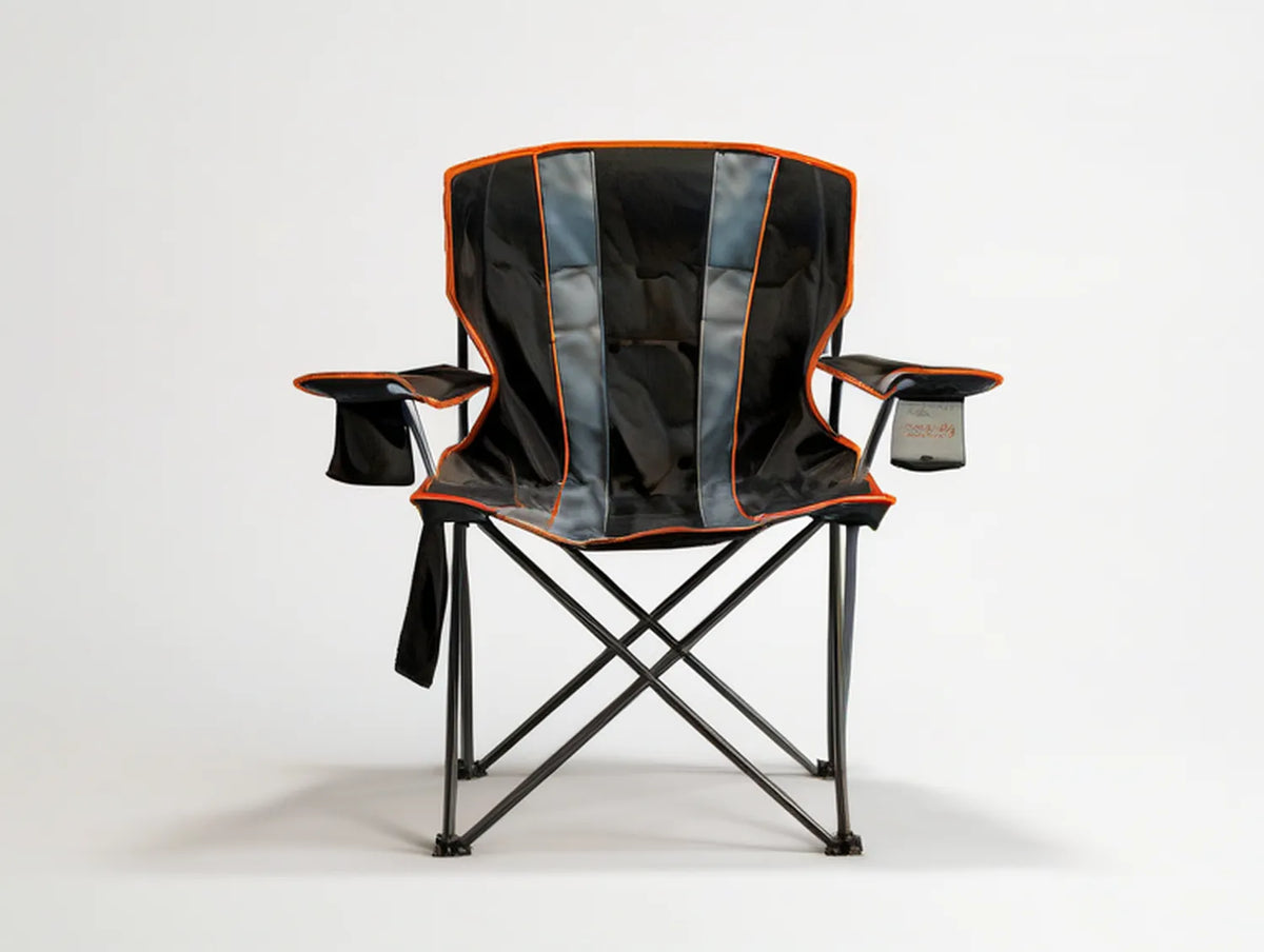 Black/Orange Folding Camping Chair with Cup Holders, Steel Frame and 600D Polyester, 37.4 x 23.6 x 23.6 in