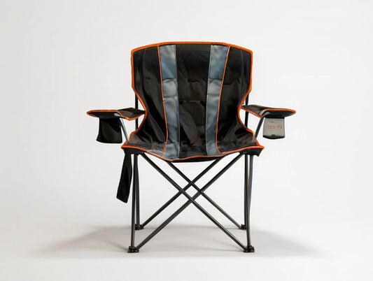 Black/Orange Folding Camping Chair with Cup Holders, Steel Frame and 600D Polyester, 37.4 x 23.6 x 23.6 in