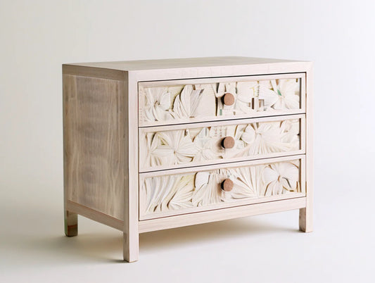 Whitewashed Natural Mango Wood 3-Drawer Chest, 26 x 16 x 30 in