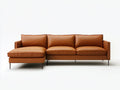 Cognac Brown Left-Chaise L-Shaped PU Leather Sectional Sofa, 112 x 64 x 34 in