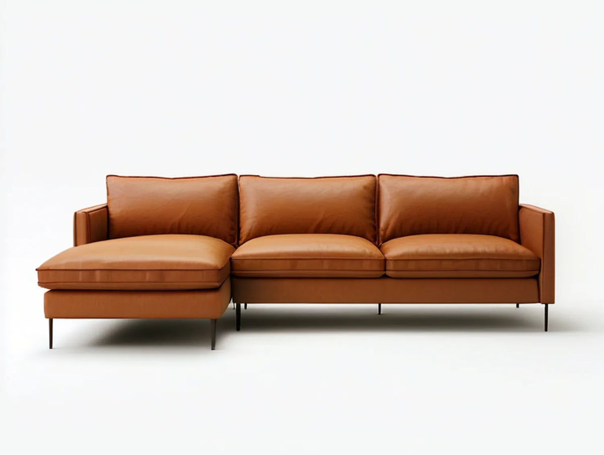 Cognac Brown Left-Chaise L-Shaped PU Leather Sectional Sofa, 112 x 64 x 34 in