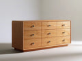 9-Drawer Natural Oak Dresser with Black Knobs, 60 x 18 x 32 in