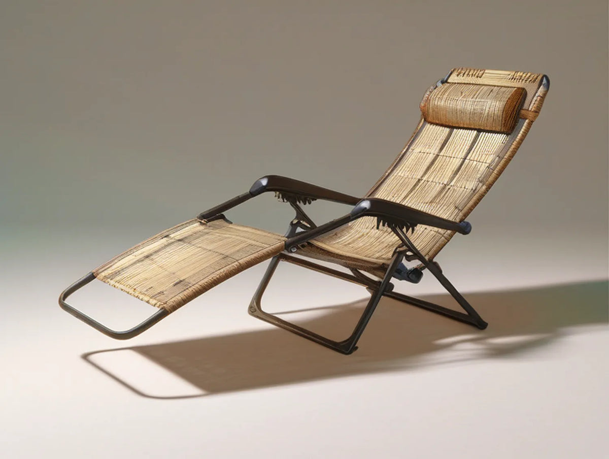 Adjustable Reclining Outdoor Lounge Chair with Footrest and Head Pillow, Natural Brown/Black, 69 x 24 x 39 in