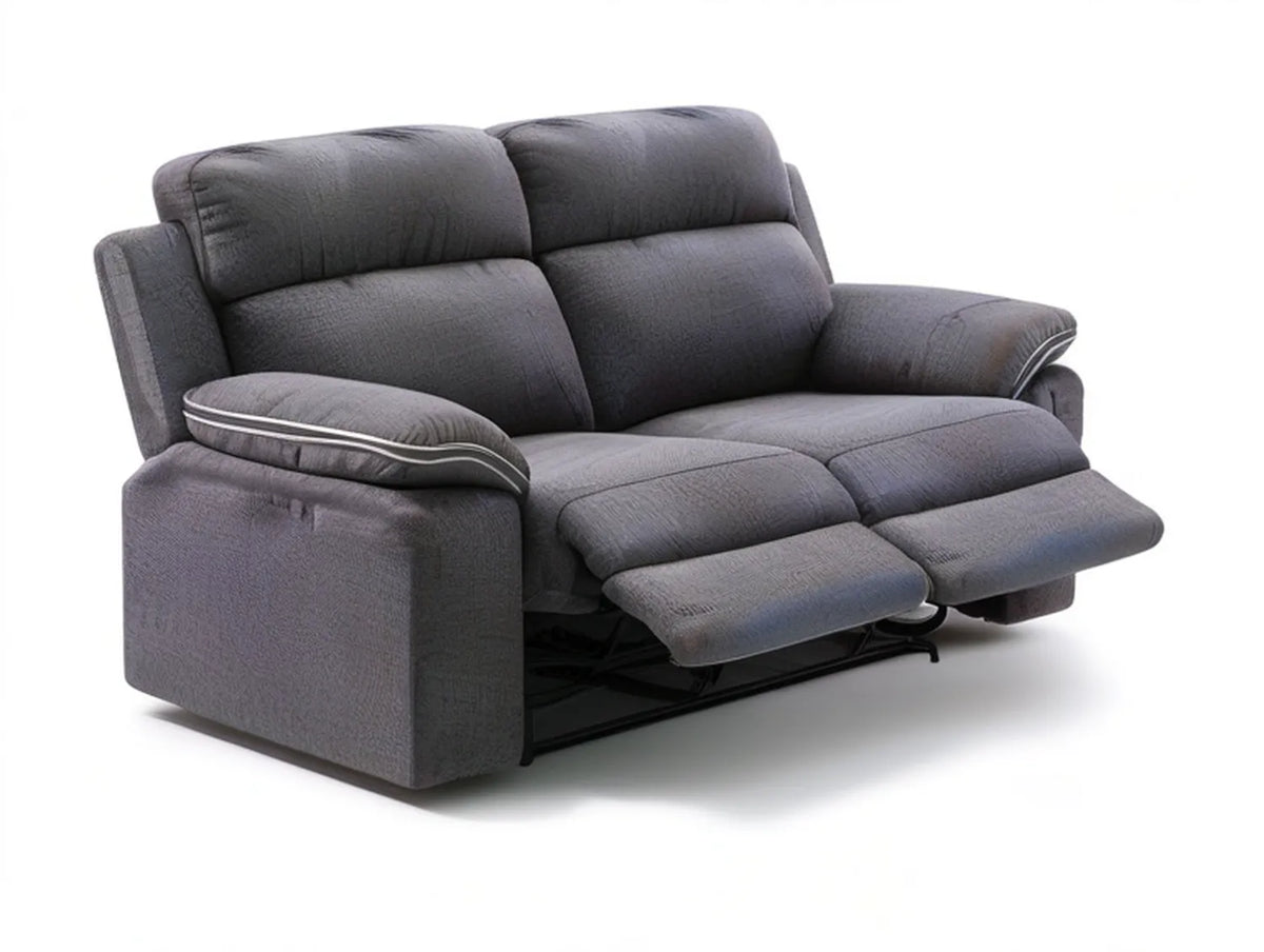 Dark Gray Manual Reclining Loveseat with Light Gray Piping, 68 x 38 x 41 in