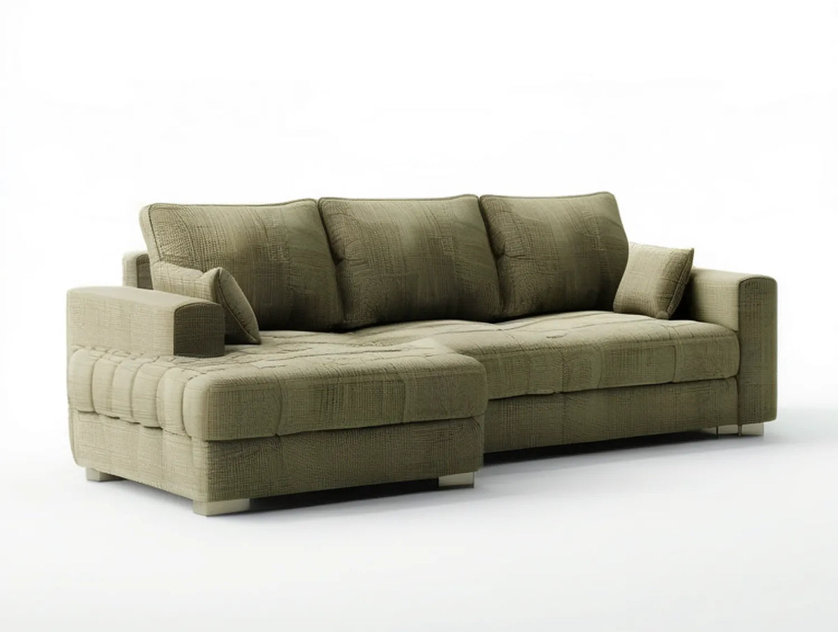 Olive Green L-Shaped Sectional Sofa with Left-Facing Chaise, 110 x 65 x 34 in, Polyester Upholstery