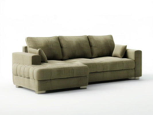 Olive Green L-Shaped Sectional Sofa with Left-Facing Chaise, 110 x 65 x 34 in, Polyester Upholstery