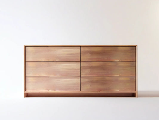 Natural Brown Solid Wood 6-Drawer Dresser, 60 x 18 x 32 in