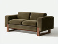 Olive Green Polyester Upholstered 63 in 2-Seat Sofa with Brown Rubberwood Base