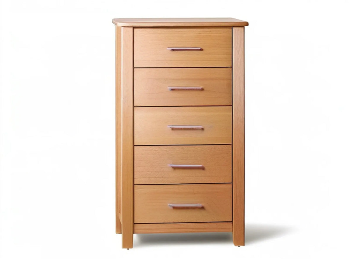 5-Drawer Solid Rubberwood Chest, Honey Brown with Silver Handles, 31.5 x 15.7 x 47.2 in