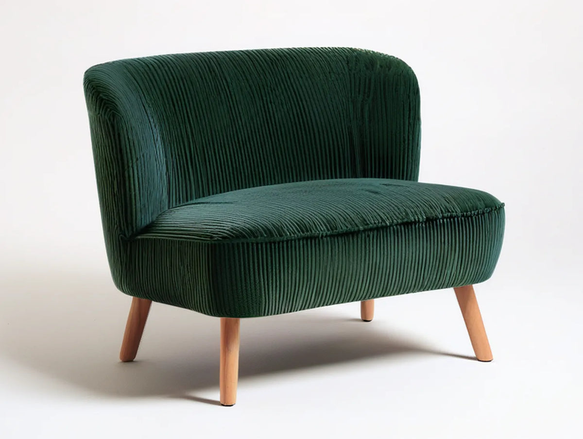 Dark Green Corduroy Barrel Back Accent Chair, 31.5 x 30 x 31.5 in