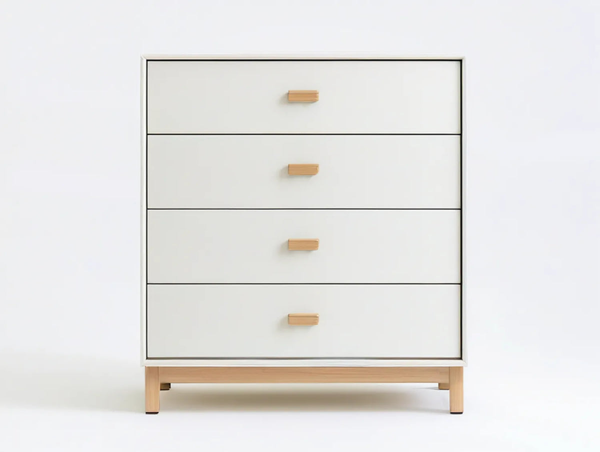 4-Drawer Dresser, White and Natural Wood, 31.5 x 15.7 x 39.4 in