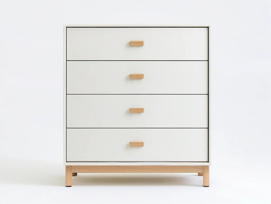 4-Drawer Dresser, White and Natural Wood, 31.5 x 15.7 x 39.4 in
