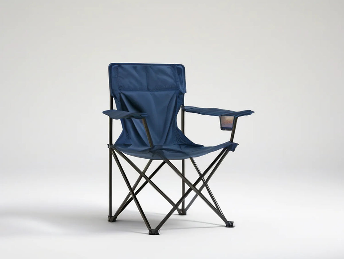 Navy Blue and Black Folding Camping Chair with Cup Holder, 35.4 x 21.3 x 35.4 in