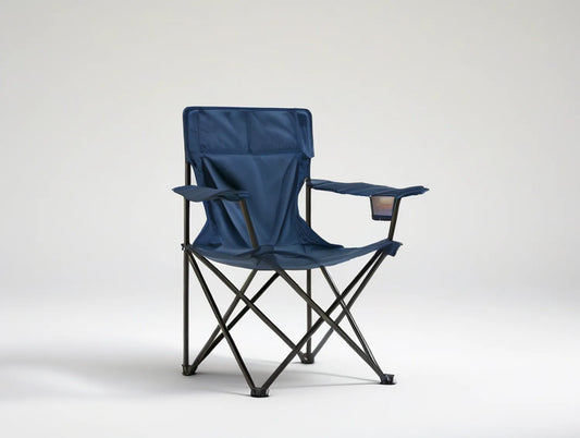 Navy Blue and Black Folding Camping Chair with Cup Holder, 35.4 x 21.3 x 35.4 in