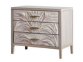 3-Drawer Chest, 36 x 18 x 36 in, Gray with Ivory Floral Relief and Brass-Tone Pulls