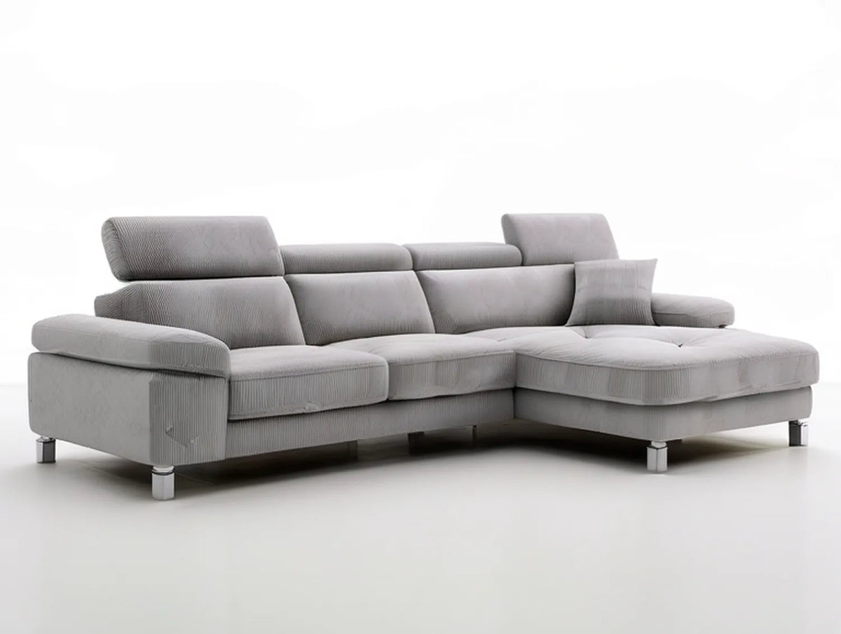 110 x 65 x 39 in Gray Corduroy Right-Facing Sectional Sofa with Adjustable Headrests