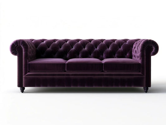 Purple Chesterfield 3-Seater Polyester Velvet Sofa, 90 x 37 x 30 in