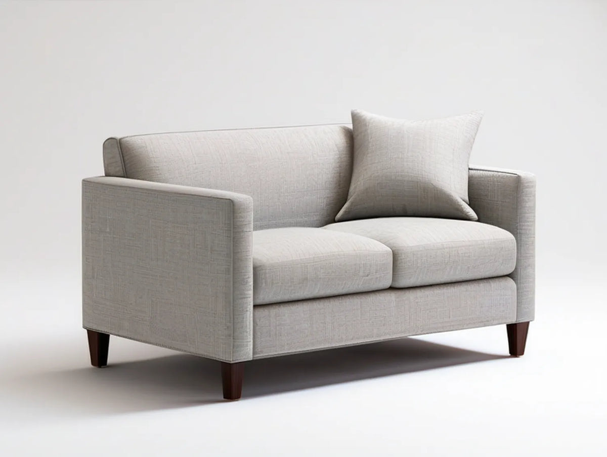 63 in Beige Polyester Upholstered 2-Seat Loveseat with Throw Pillow and Dark Brown Wood Legs