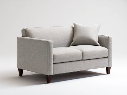 63 in Beige Polyester Upholstered 2-Seat Loveseat with Throw Pillow and Dark Brown Wood Legs