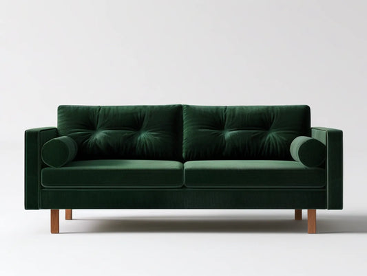 Dark Green Velvet Two-Seat Sofa with Bolster Pillows, 66.9 x 33.5 x 33.1 in
